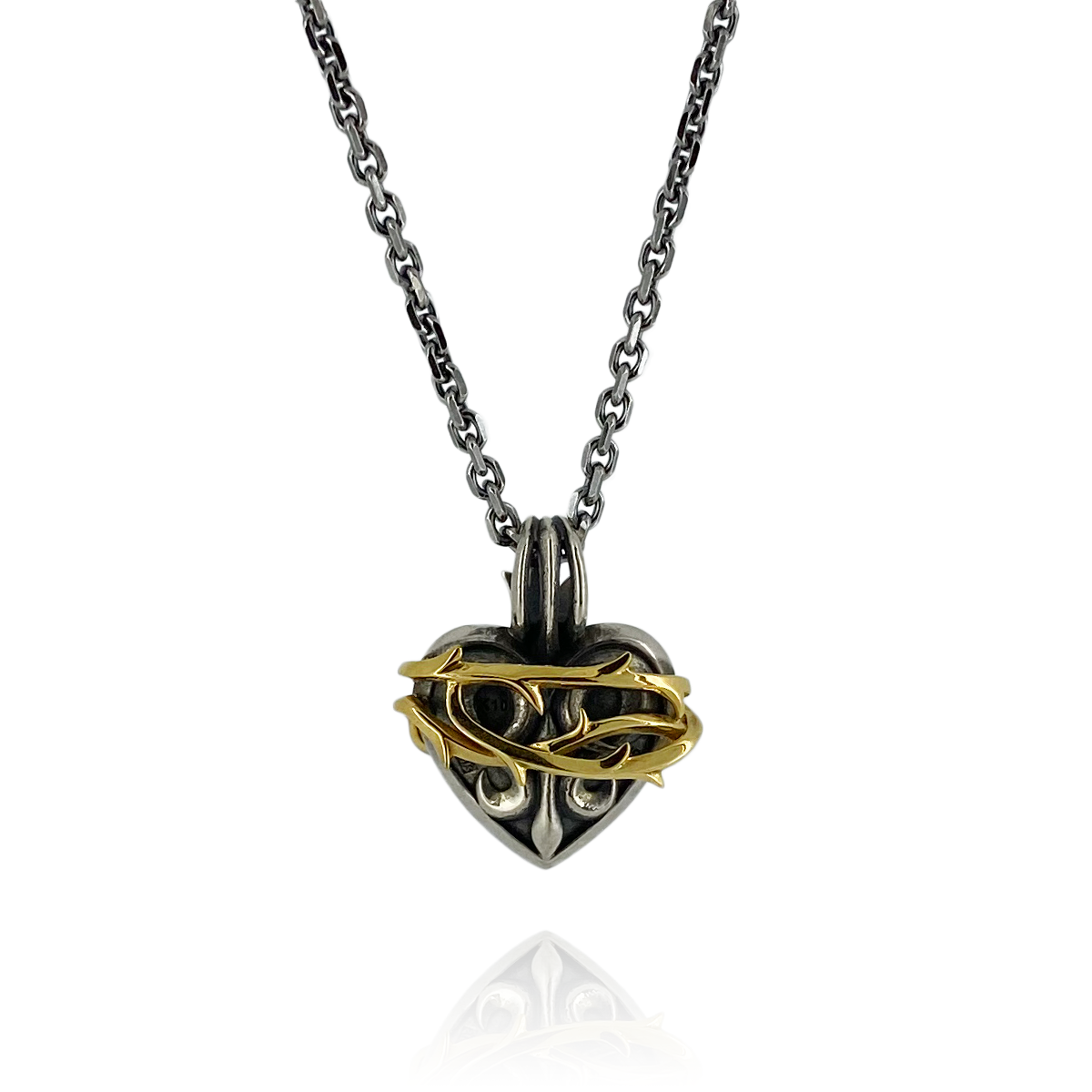 תליון לב יהלום THORN M זהב 10K צהוב X כסף